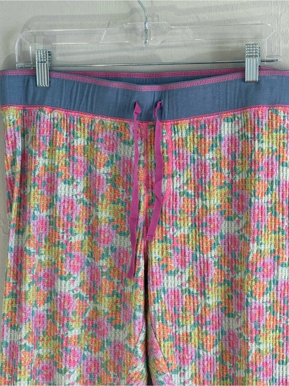 NATURAL LIFE Women’s Pink Multi Floral Waffle Knit Pull On Pajama Lounge Pants L
